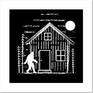 Bigfoot Cabin in the woods Posters and Art